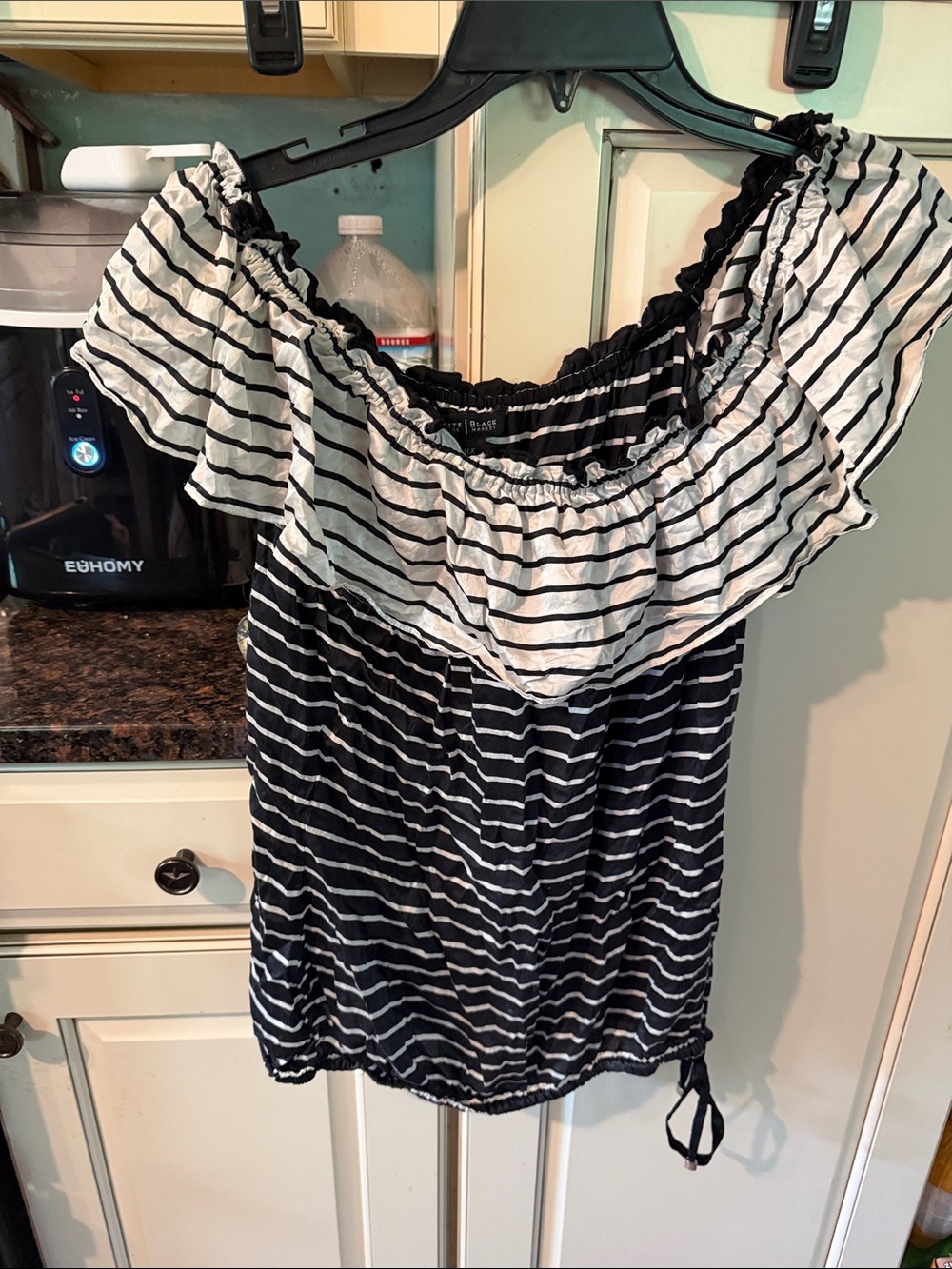 White House Black Market Black & White Striped Silk Top